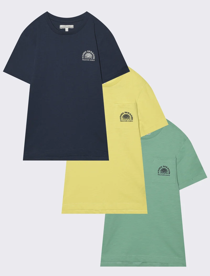 Set di T-shirt in cotone fiammato 3pz - Blu