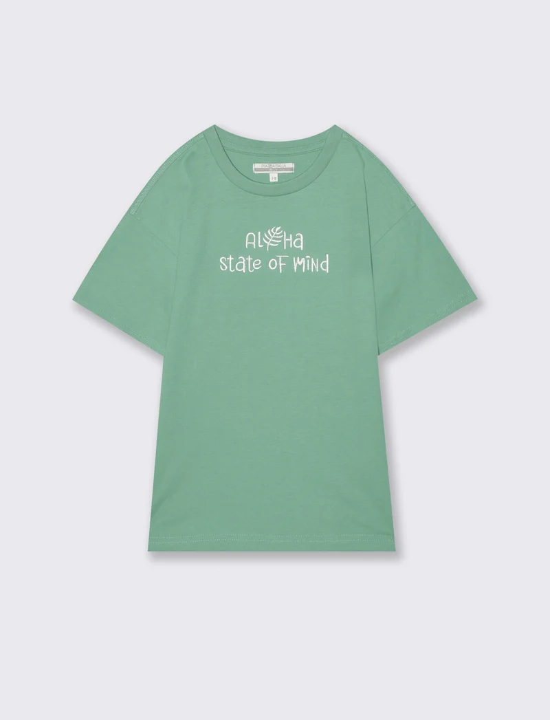 T-shirt mezza manica con ricamo casual - Verde mela