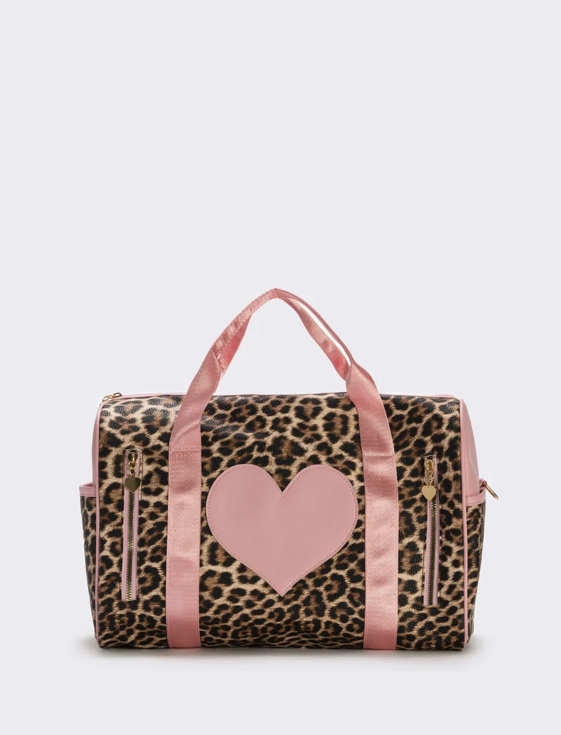 Borsone sportivo con cuore per bambina - Leopardato