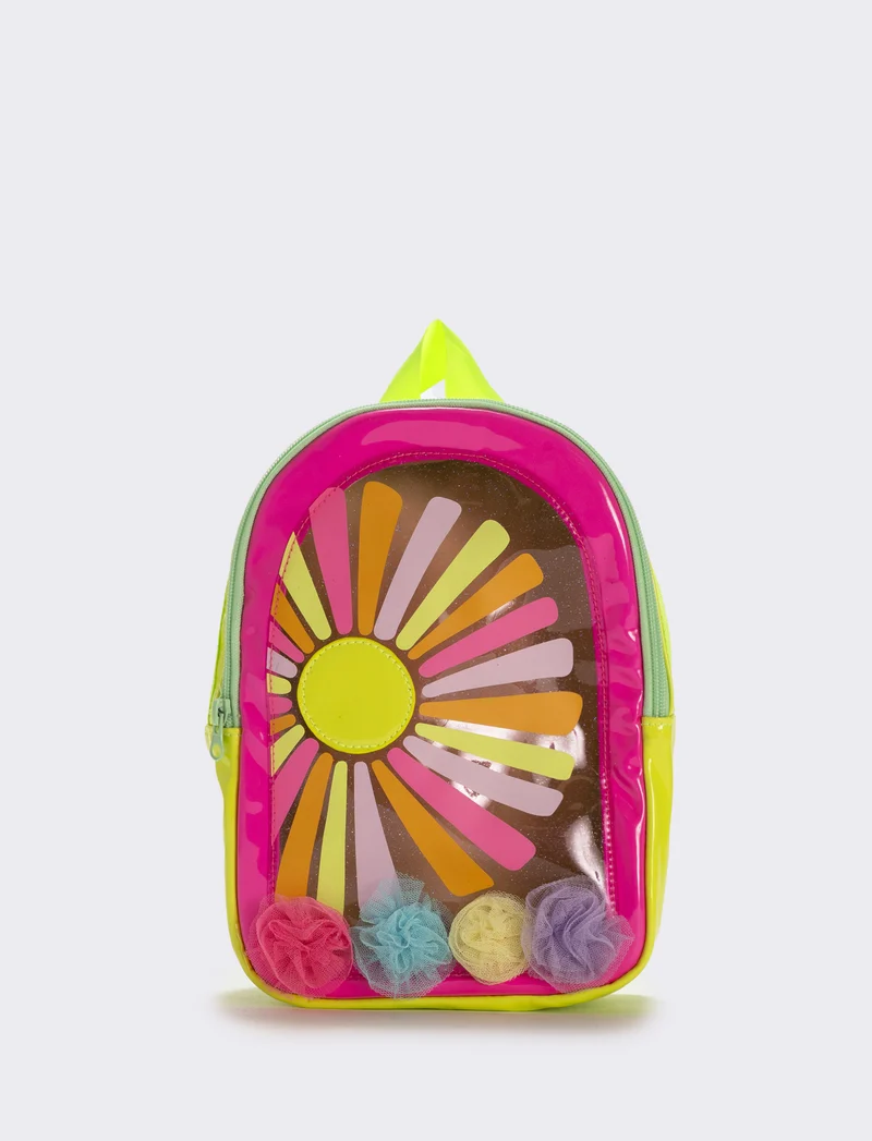 Zainetto trasparente con pon pon in tulle - Fuxia