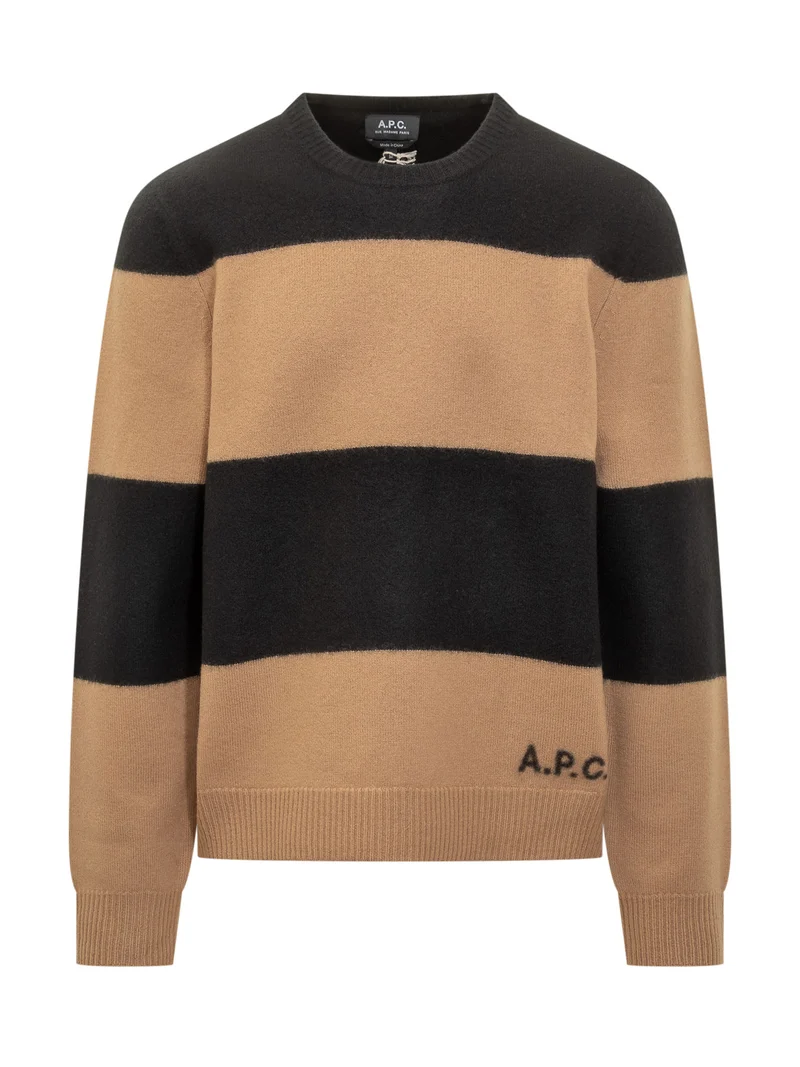 A.P.C. Maglia a Righe Nera e Beige con Logo
