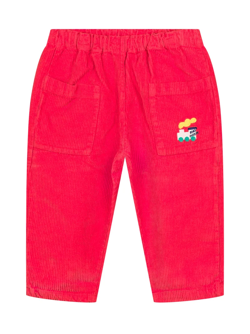 Bobo Choses Pantaloni in Velluto Rosso con Stampa Treno