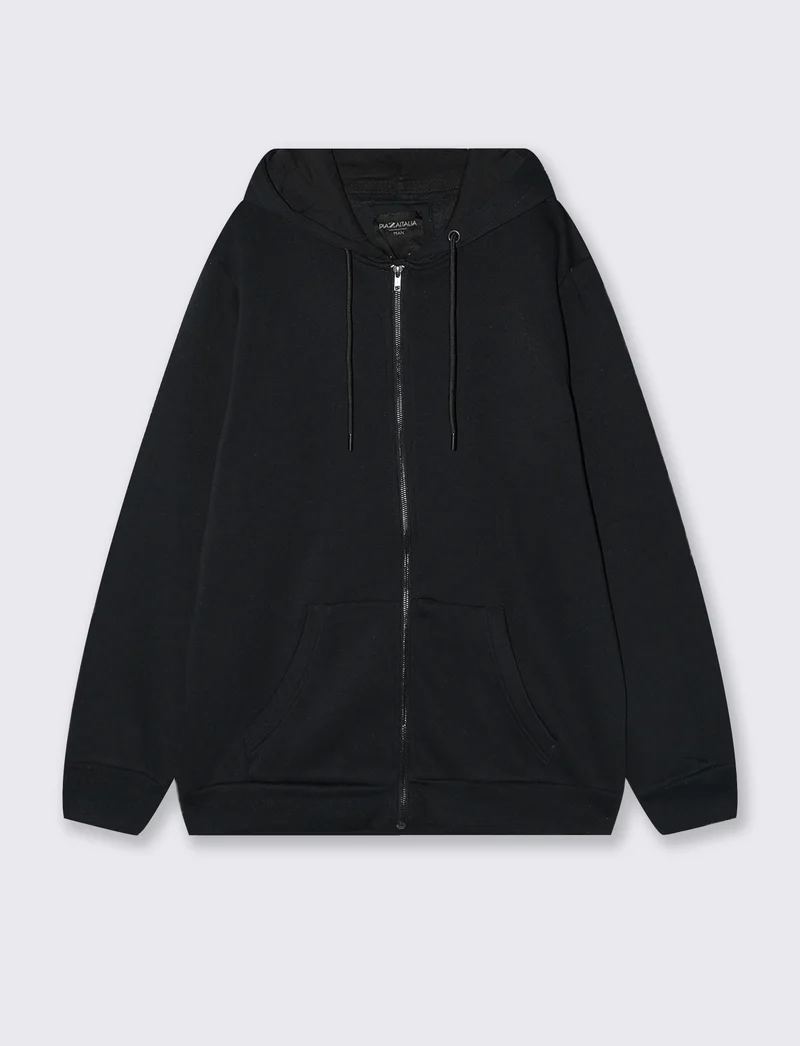 Felpa Basic con Cappuccio e Cerniera - Nero