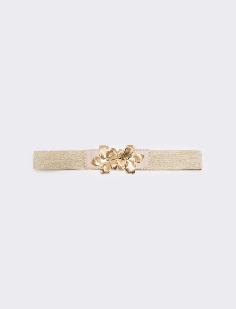 Cintura elastica lurex con fibbia fiore - Oro