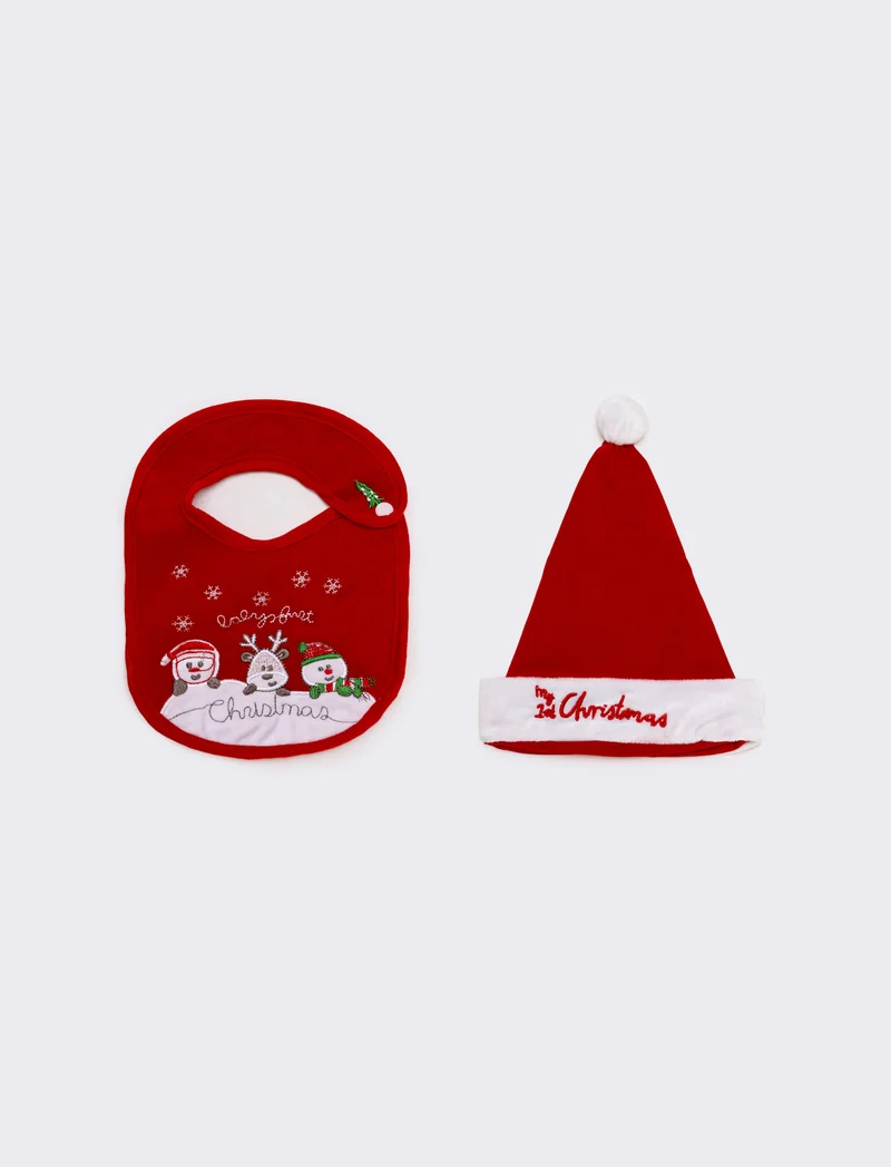 Set cappello+bavetto christmas - Rosso
