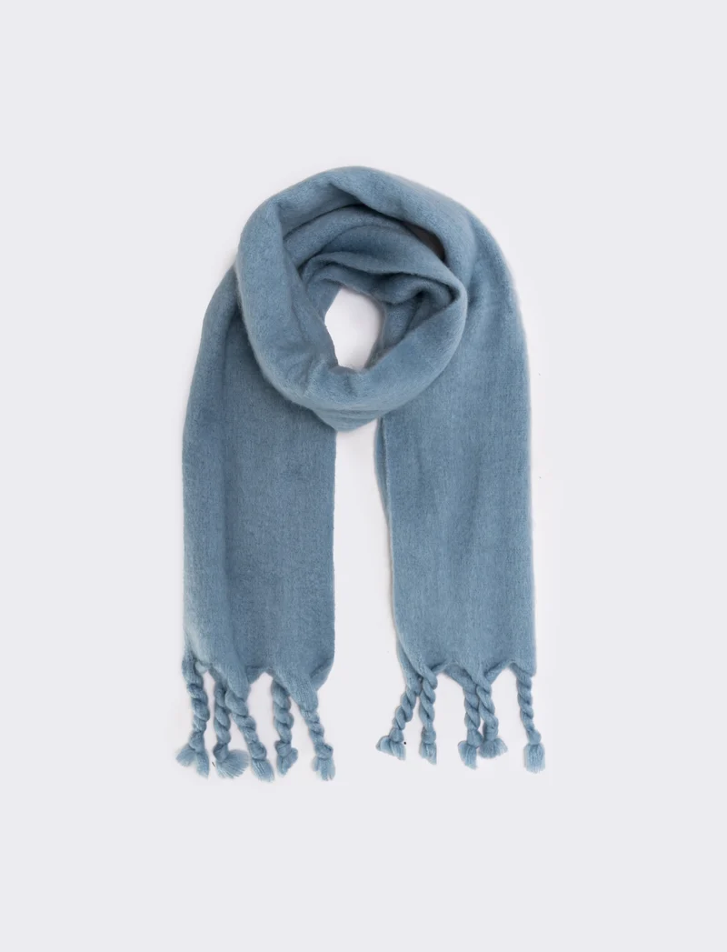 Foulard unito con frange torciglioni donna - Denim