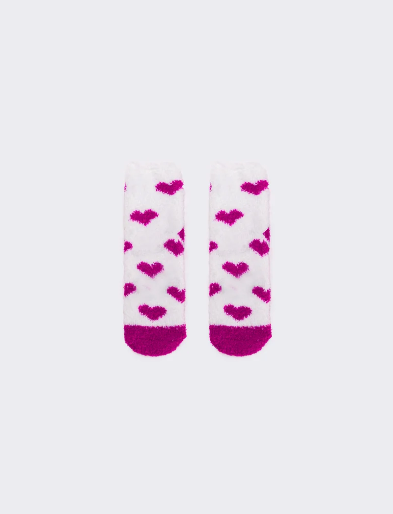 Calzino donna antiscivolo cuori - Fuxia