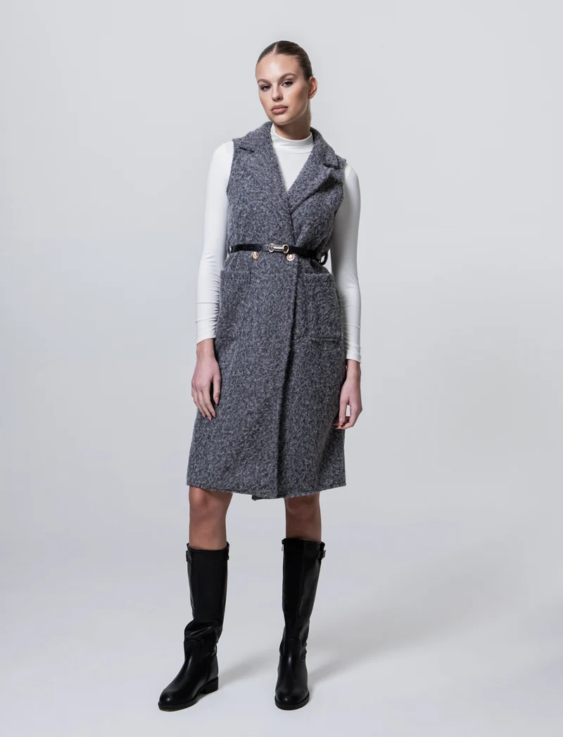 Cappotto con cintura smanicato - Grigio