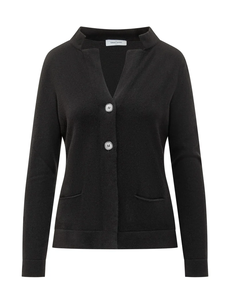 Cardigan Nero in Maglia con Bottoni Gran Sasso