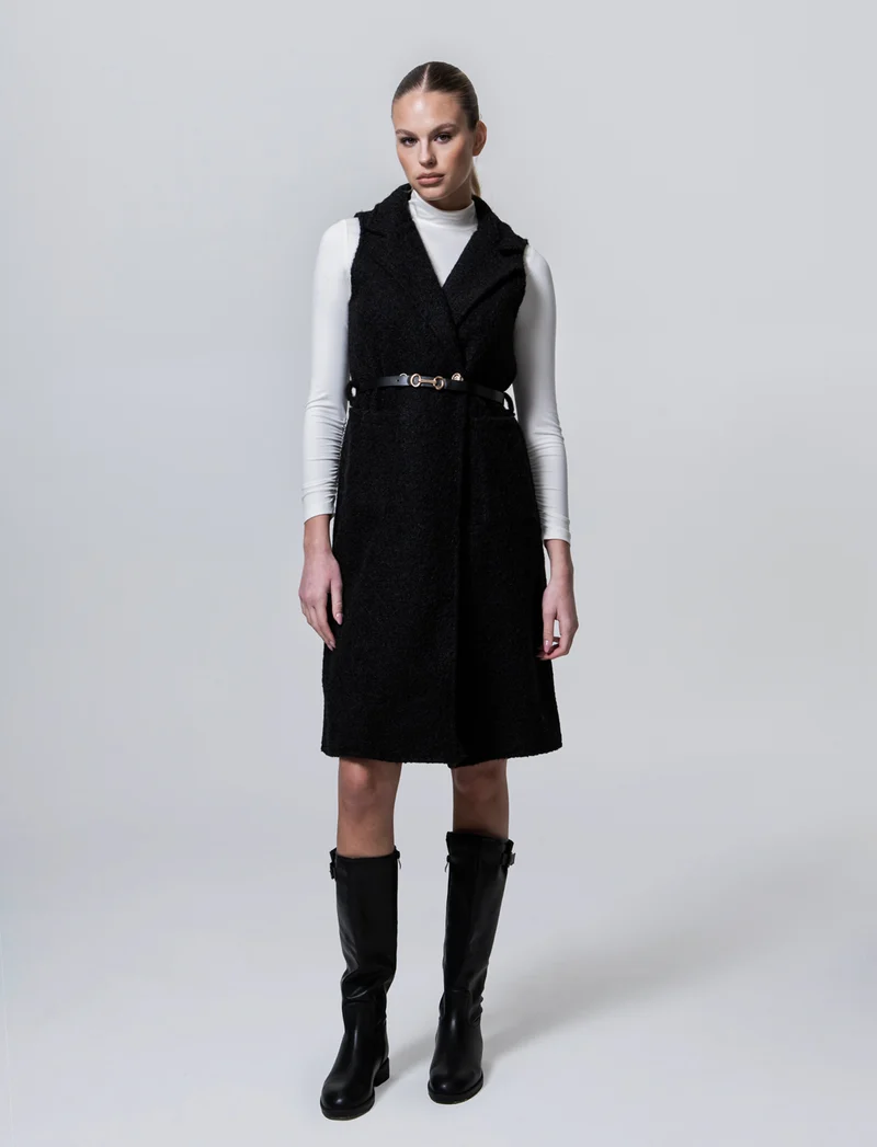 Cappotto con cintura smanicato - Nero