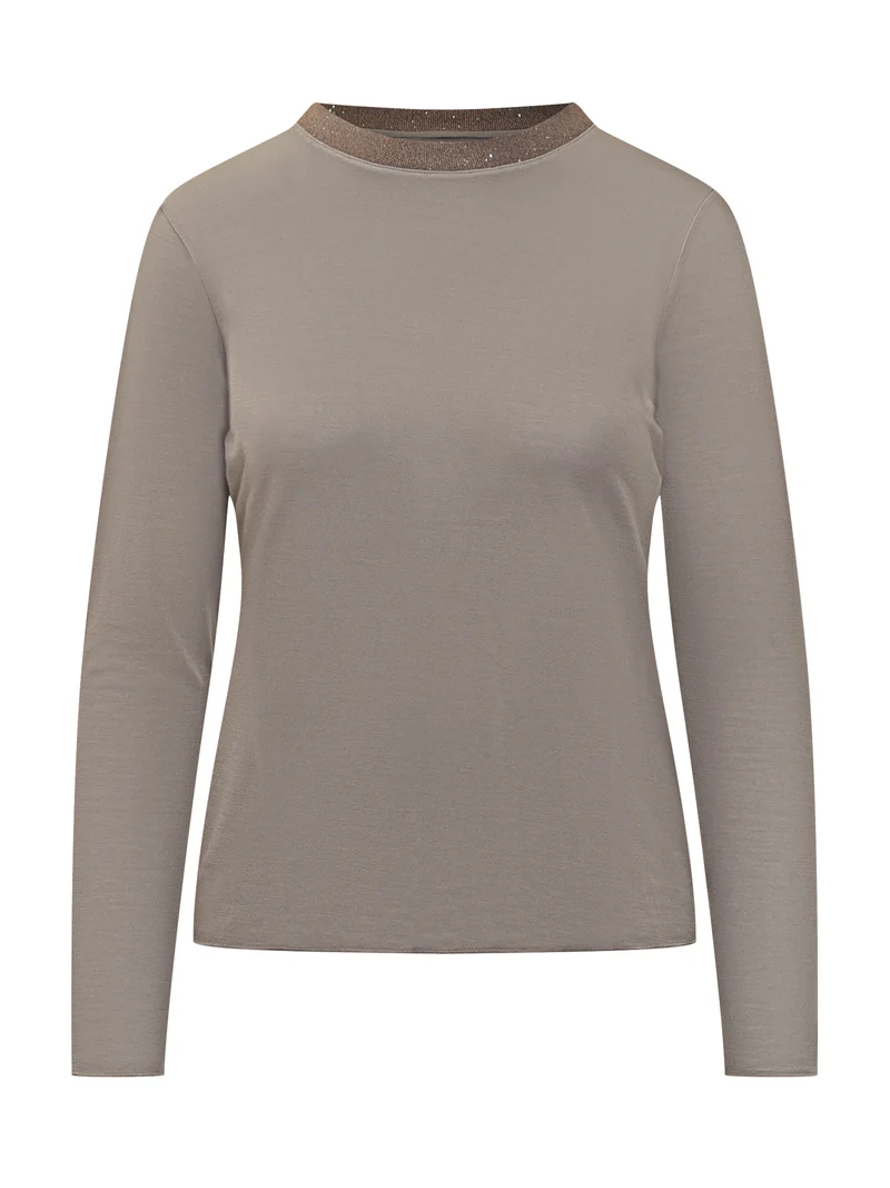 Maglia Taupe con Collo a Contrasto PURO TATTO