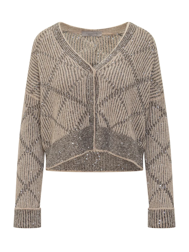 Cardigan Exterior in Lurex con Motivo Geometrico