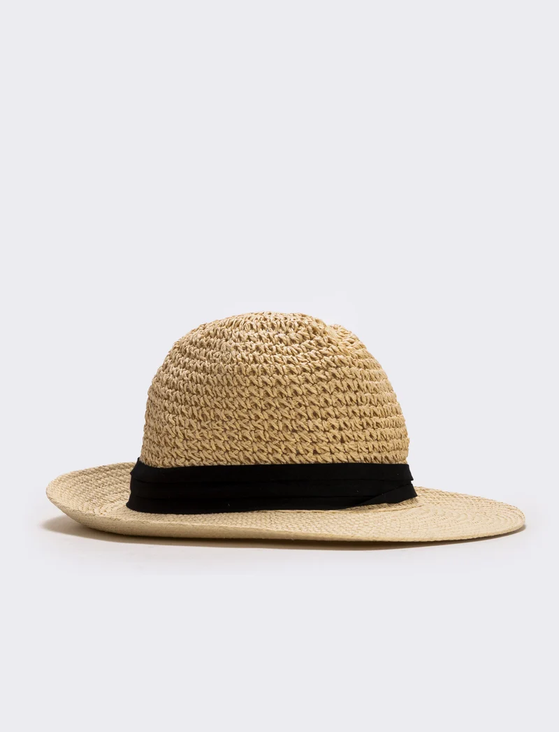 Cappello in paglia con banda nera uomo - Bianco natural