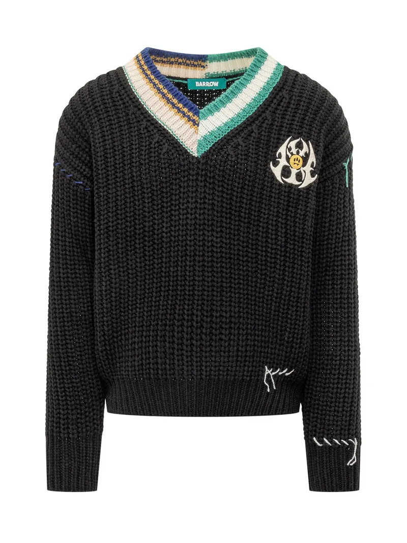 Maglione Nero con Colletto a V Barrow