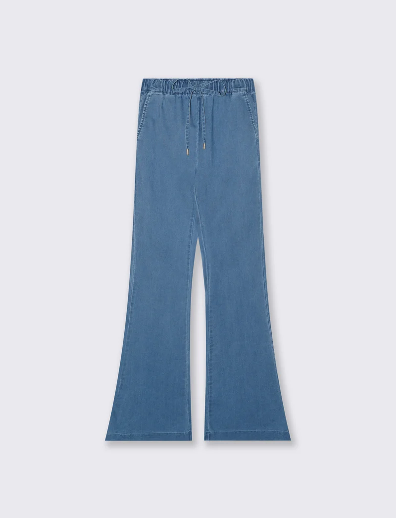 Pantalone Flare con Elastico in Vita - Denim