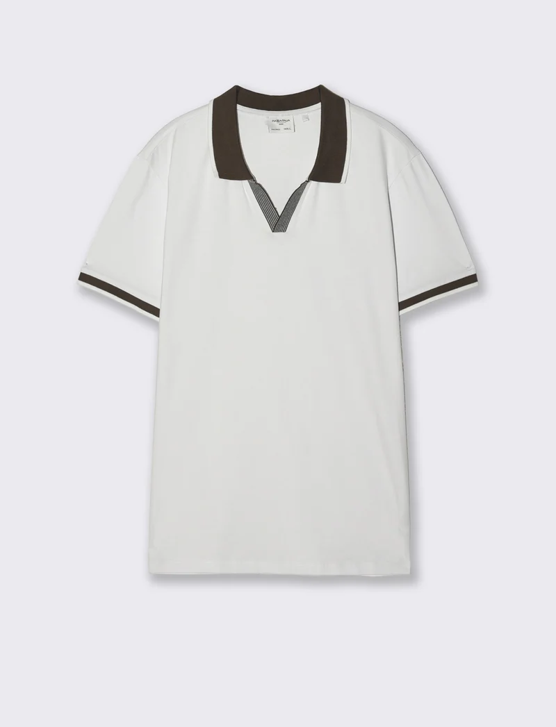 Polo Collo Derby in Cotone Elasticizzato - Bianco