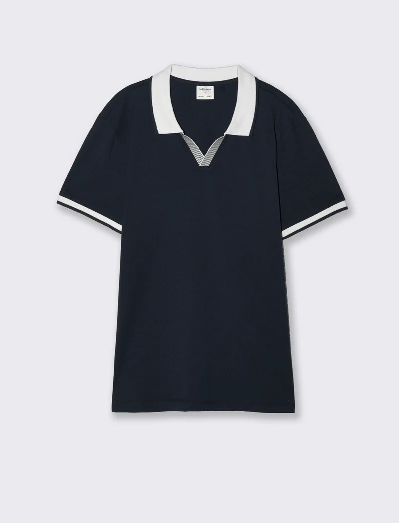 Polo Collo Derby in Cotone Elasticizzato - Blu