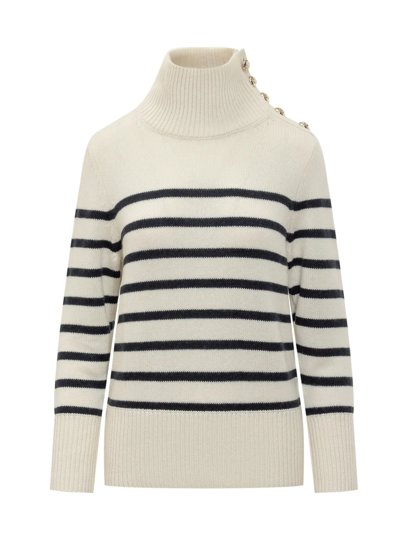Maglione a Righe in Cashmere con Bottoni Kujten