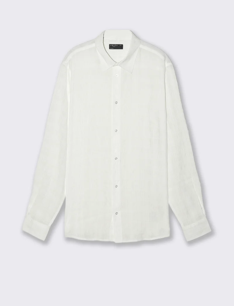 Camicia Goffrata a Quadri Regular Fit - Bianco