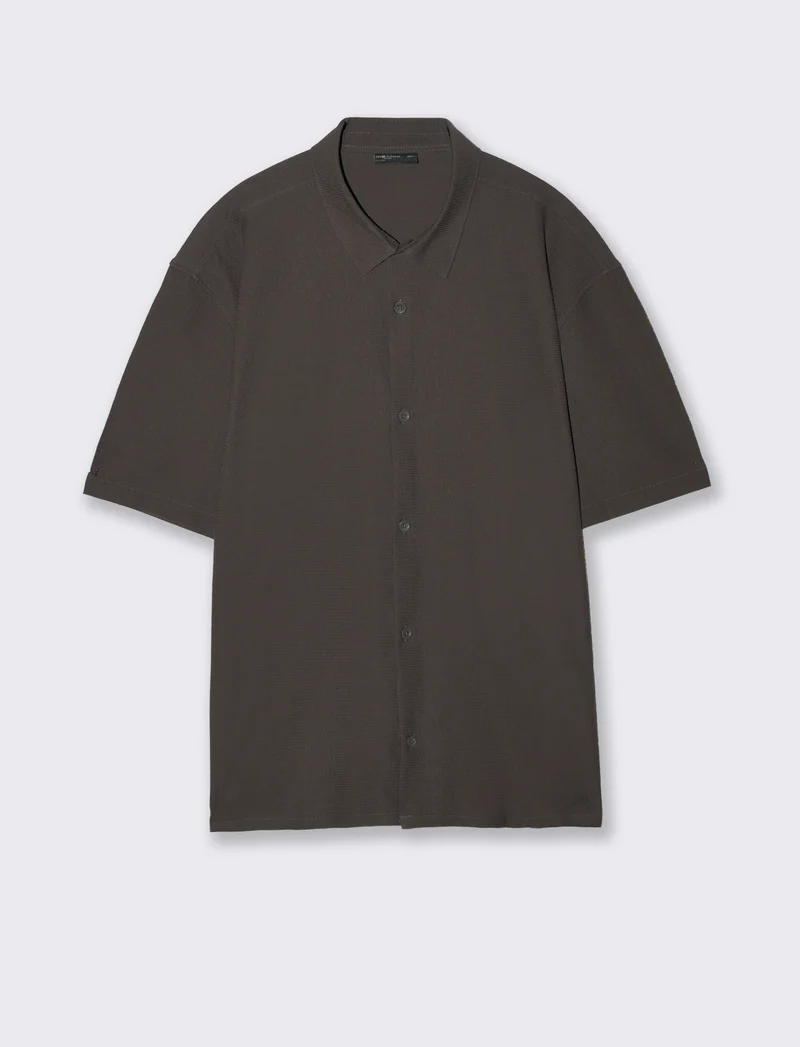 Camicia boxy fit in tessuto jacquard - Moro