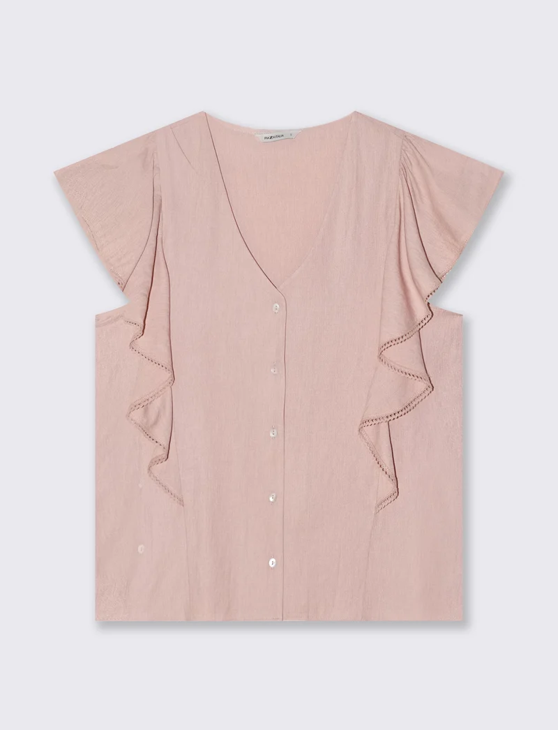Camicia Giro Maniche con Rouches - Rosa antico