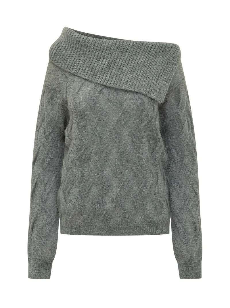 Maglione Grigio a Spalla Scoperta Semicouture