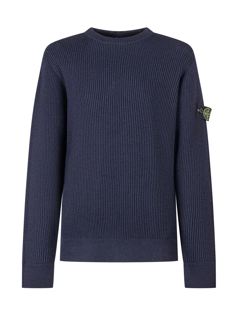 Stone Island Maglione Blu in Lana a Coste