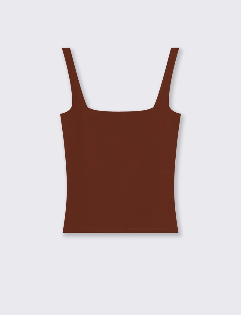 Top con spallina larga e scollo V cut-out - Cognac