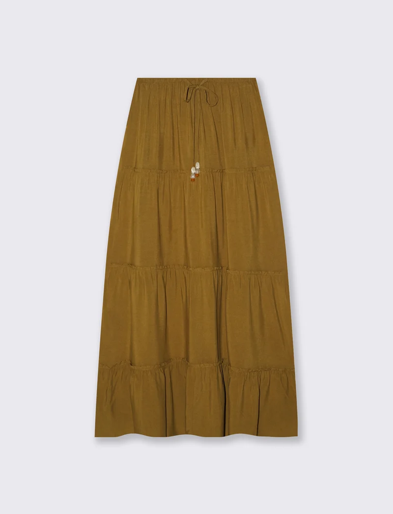 Gonna lunga con coulisse in vita - Verde oliva