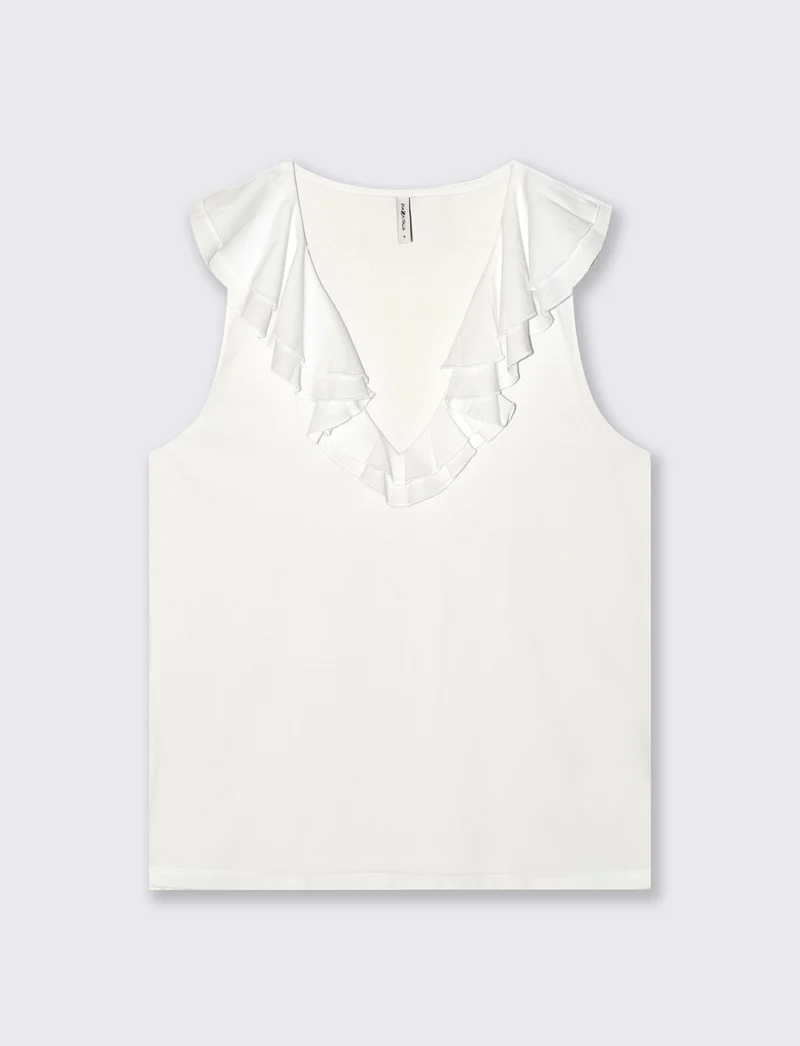 T-shirt in cotone con rouche V - Bianco