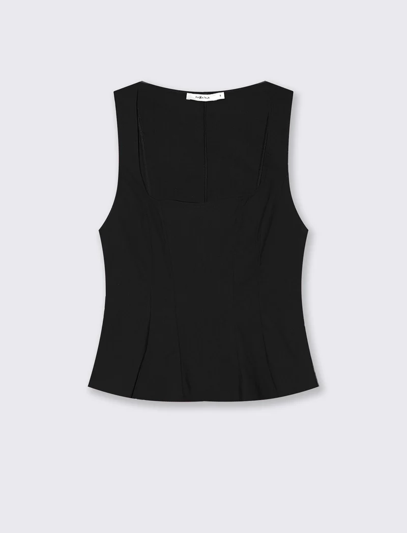 Top con scollo quadrato e zip - Nero