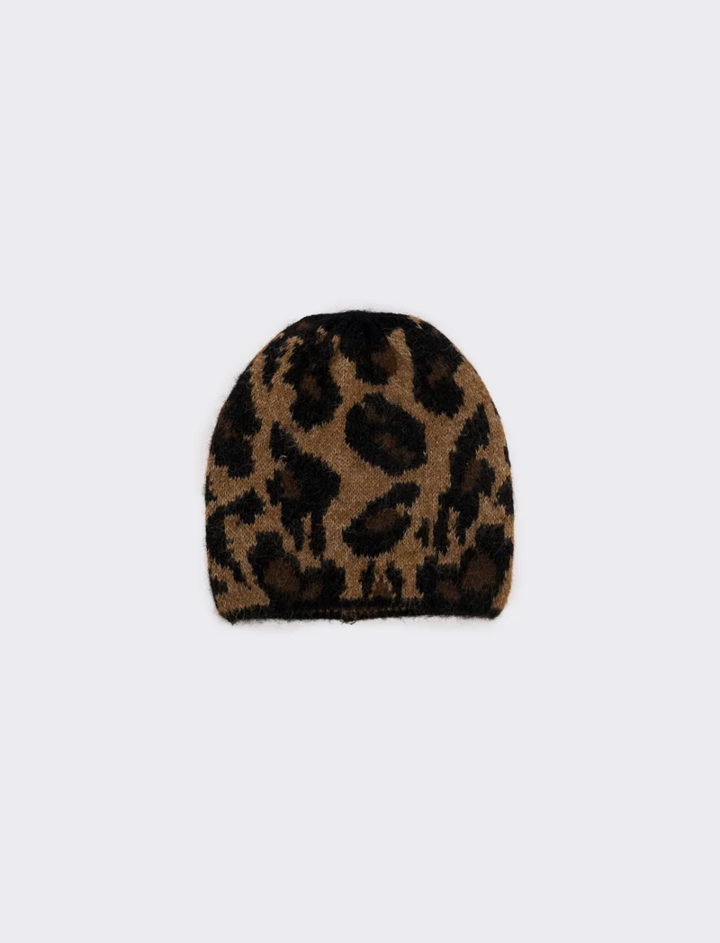 Cappello cuffia leopardato donna - Beige