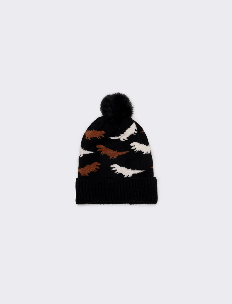 Cappello dinosauri con pon pon bambino - Nero