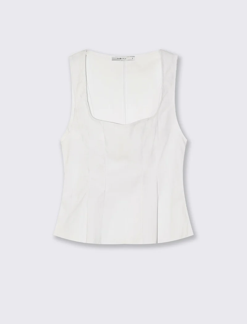 Top con scollo quadrato e zip - Bianco