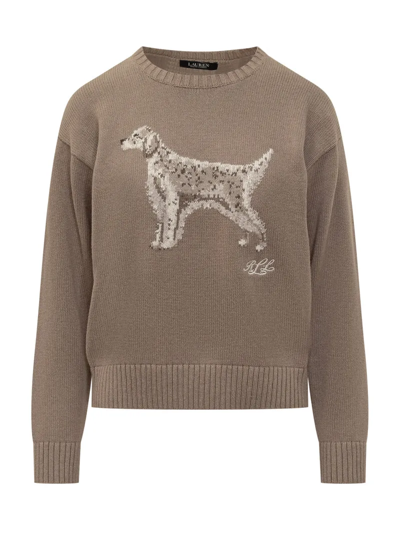 Maglione Taupe Con Ricamo Cane Lauren Ralph Lauren