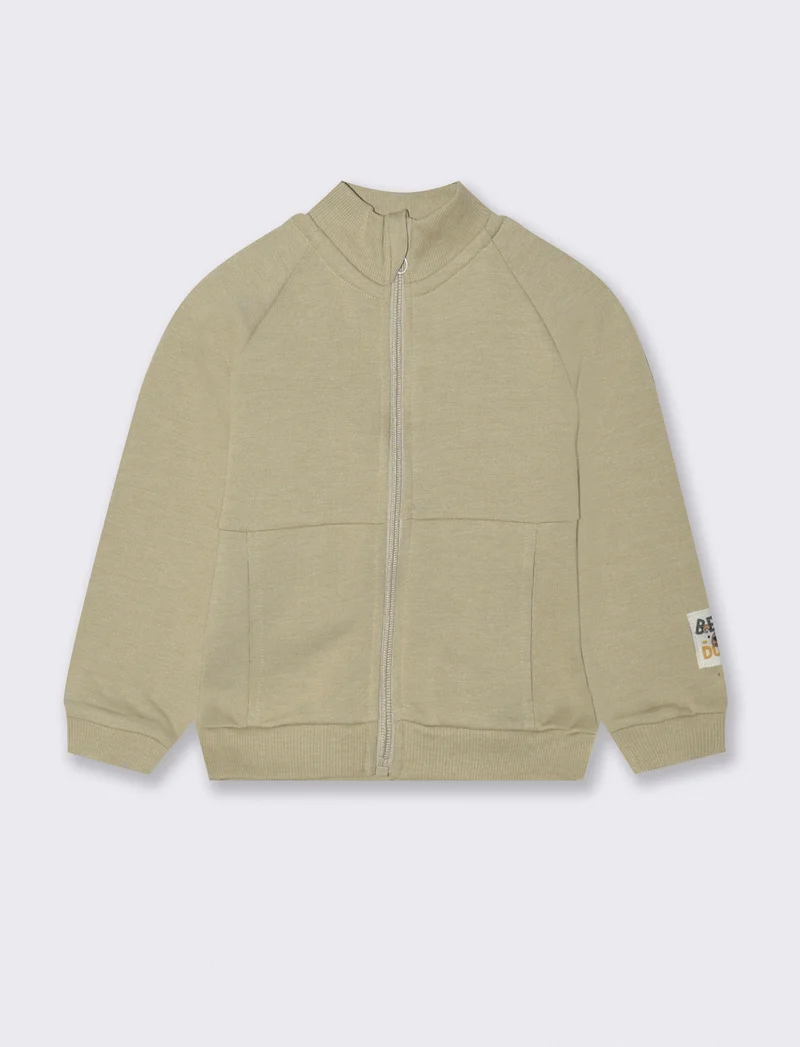 Felpa basica con zip - Verde salvia