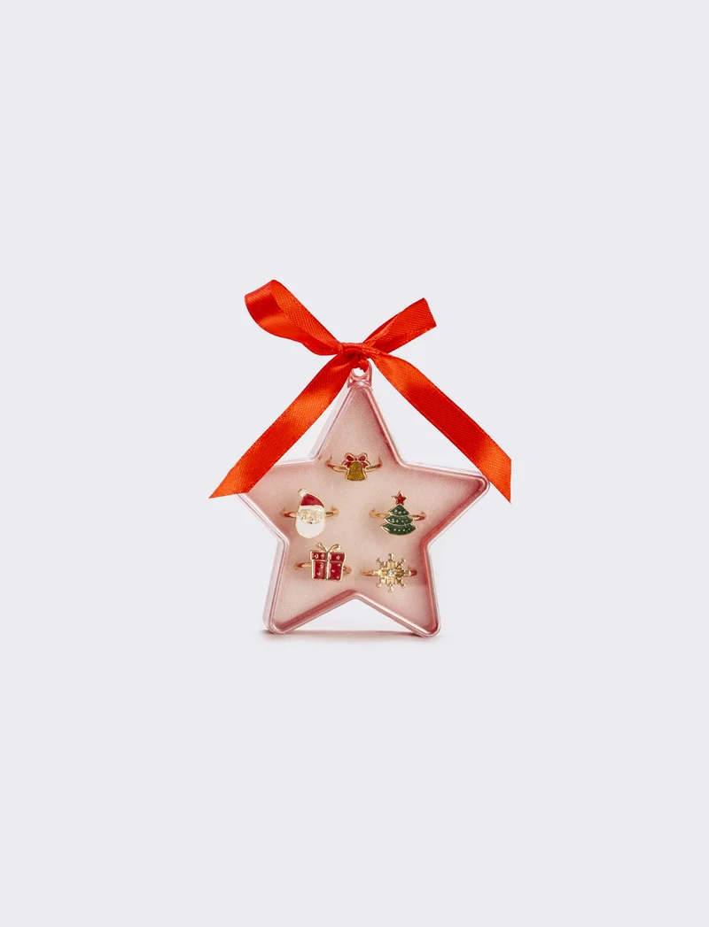Anelli donna 5 pezzi soggetti natale - Rosso