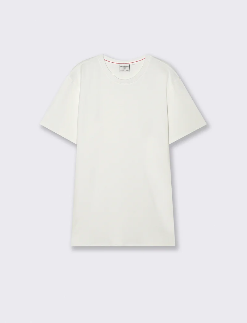 T-shirt cotone jacquard maniche corte - Beige ecru
