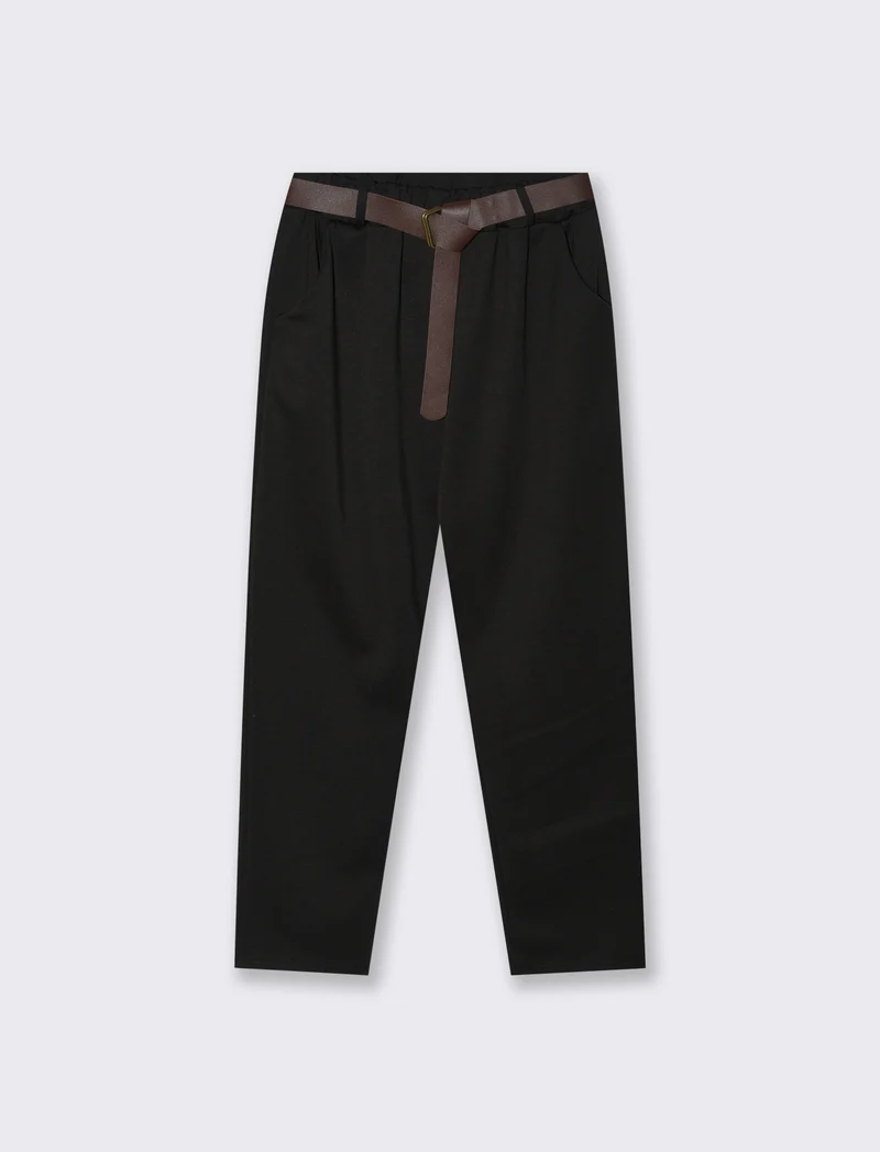 Pantalone in tessuto morbido con cintura - Nero