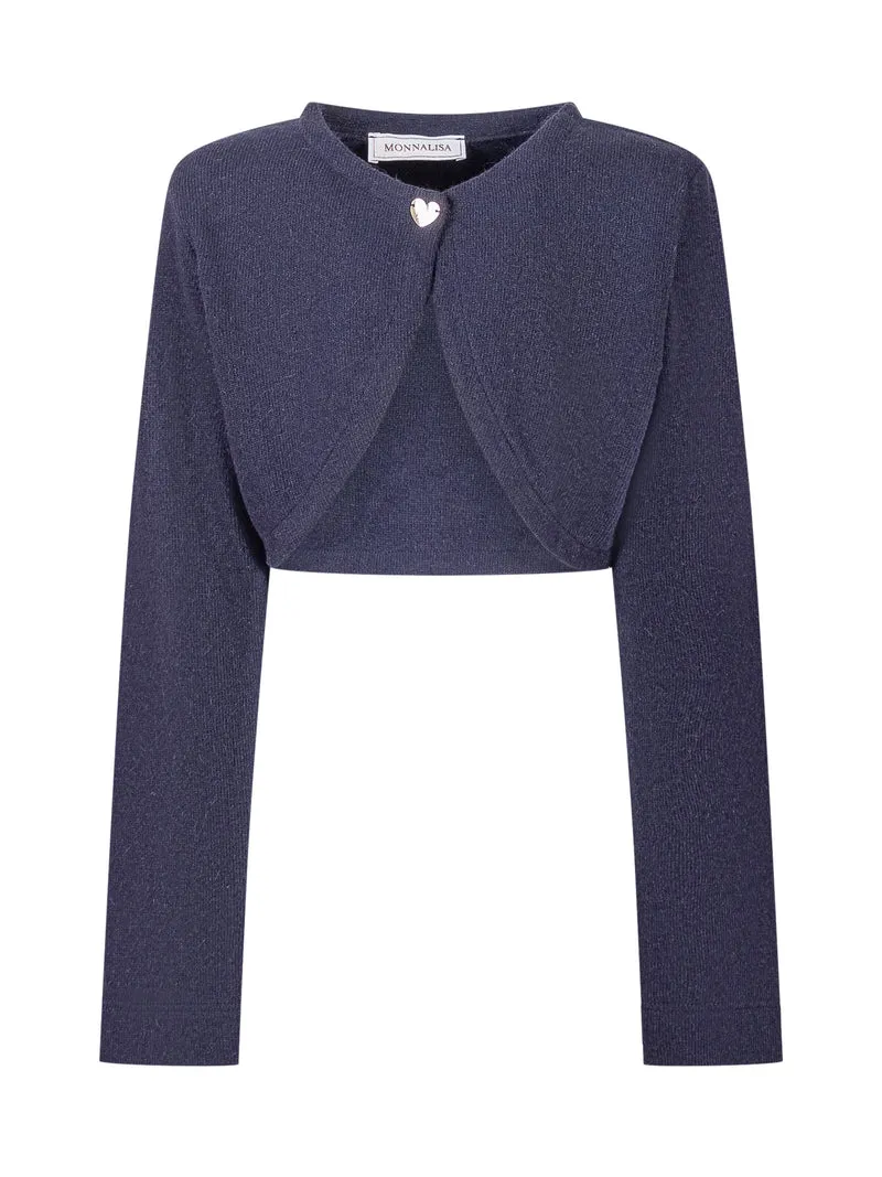 Monnalisa Bolero Blu con Bottone Cuore