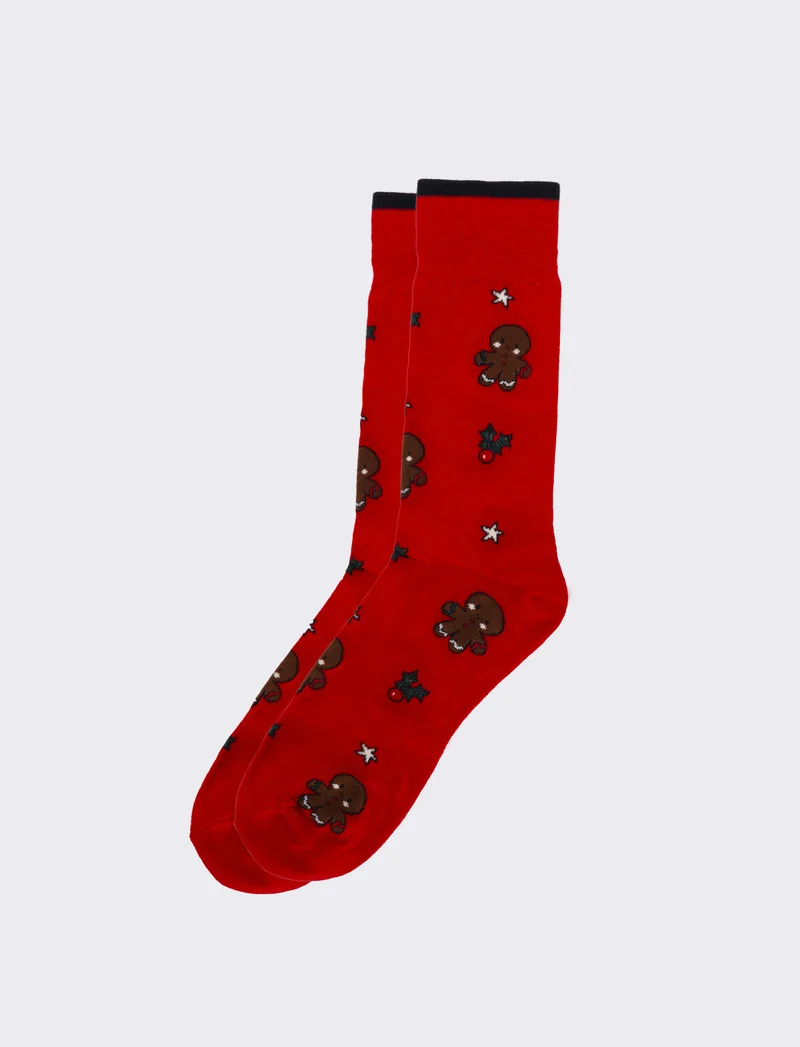 Calzino medio uomo fantasia natale - Rosso