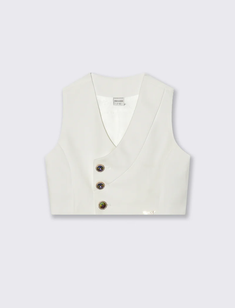 Gilet elegante con bottoni gioiello - Bianco latte