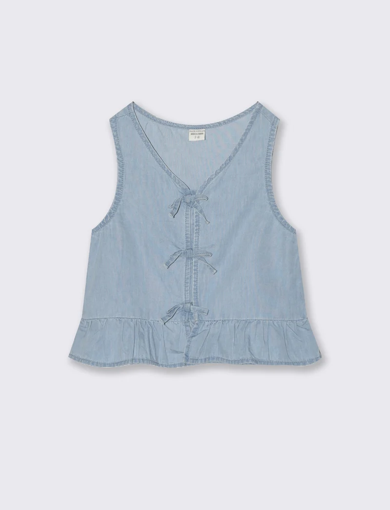 Blusa giromanica in chambray effetto lavato - Denim chiaro
