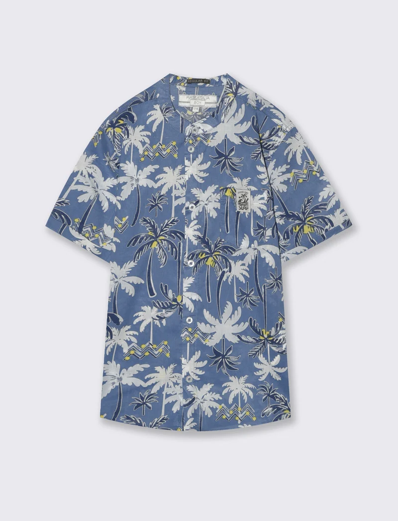 Camicia in cotone leggero fantasia estiva - Blu oceano