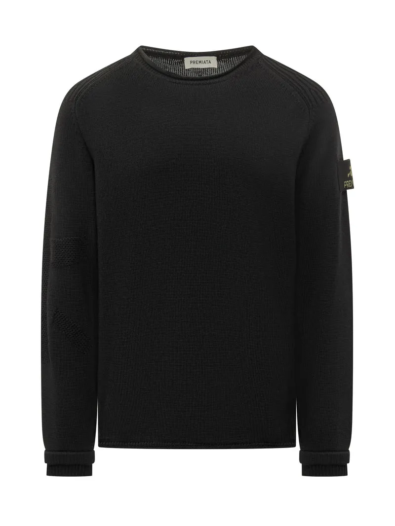 Maglione Premiata Nero in Maglia con Logo sulla Manica