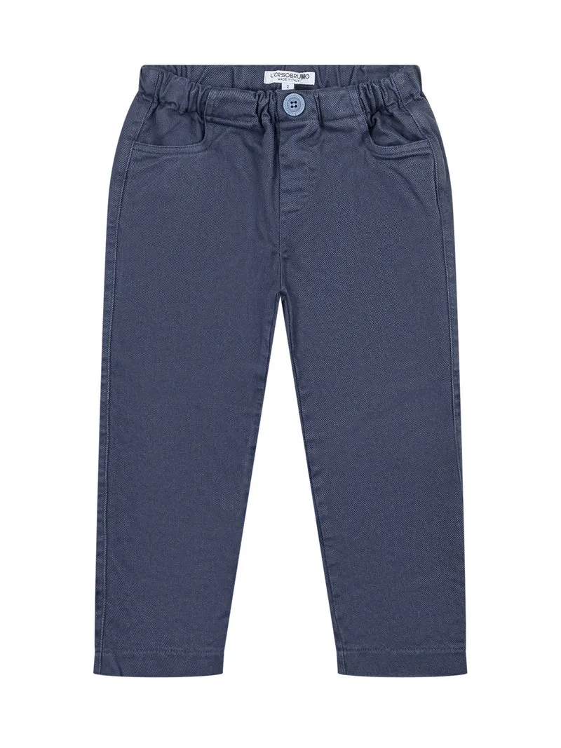 L Orso Bruno Pantaloni Blu in Cotone con Vita Elasticizzata