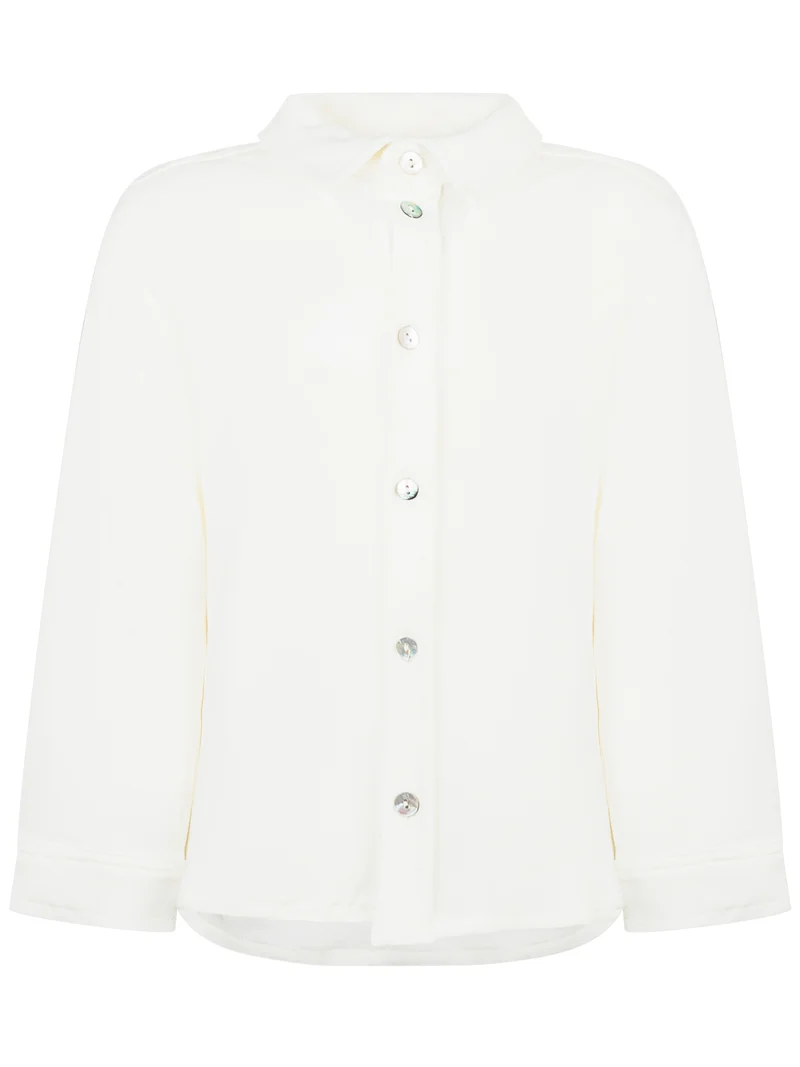 L Orso Bruno Camicia Bianca in Cotone con Colletto