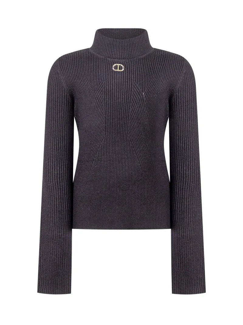 Twinset Kids Maglione Dolcevita in Maglia a Coste