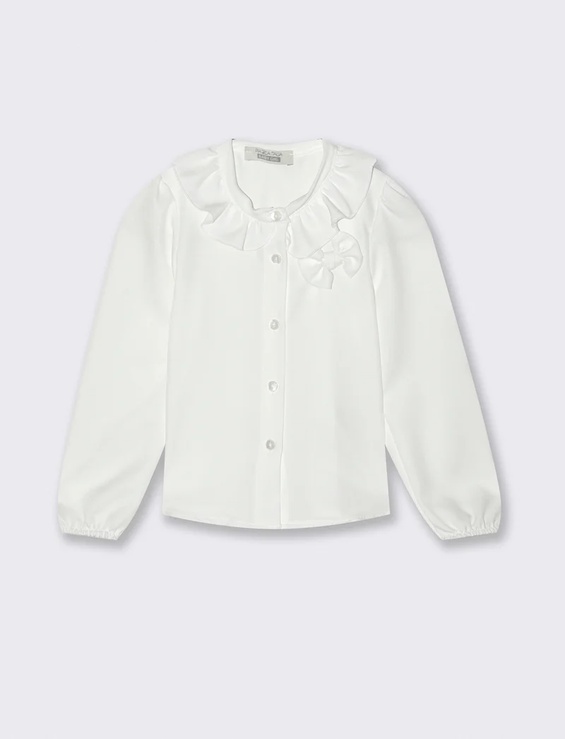 Camicia con rouche e fiocco - Bianco