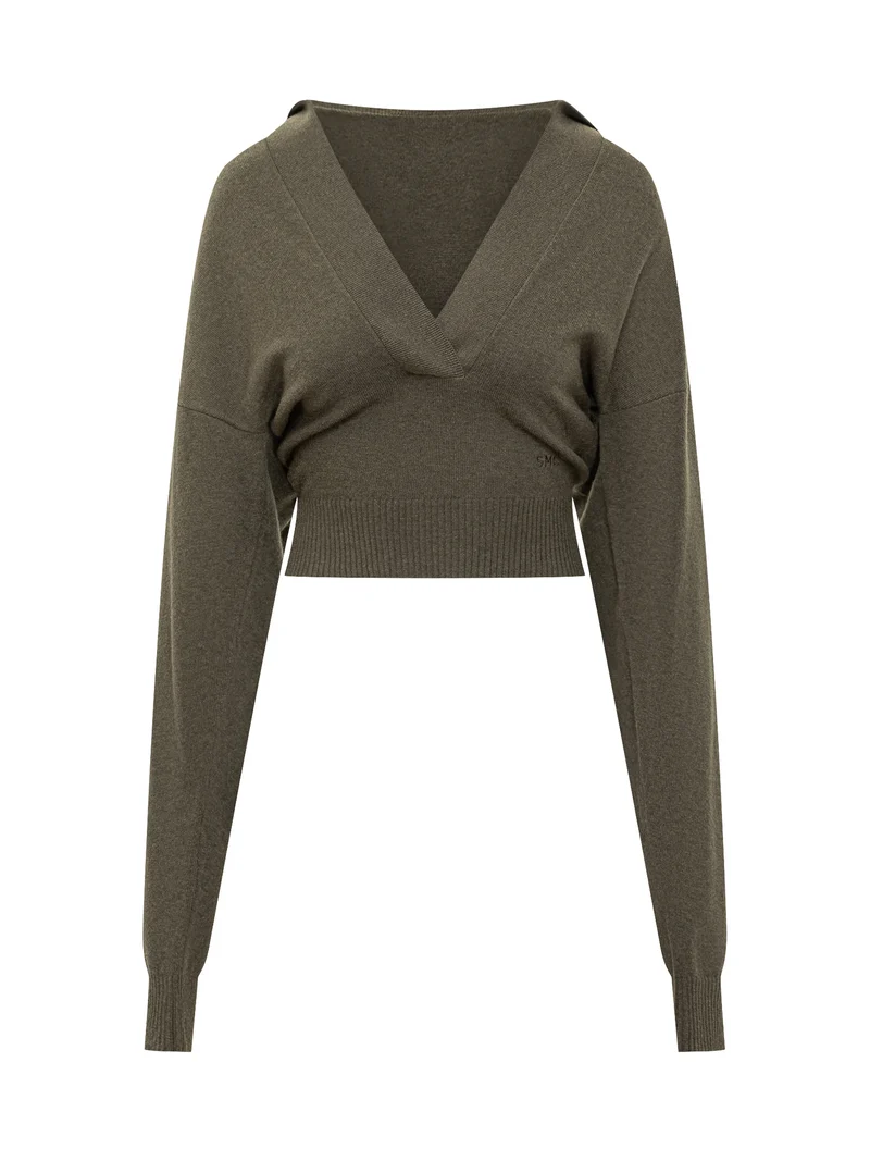 Stella McCartney Pullover Verde Corto con Scollo a V